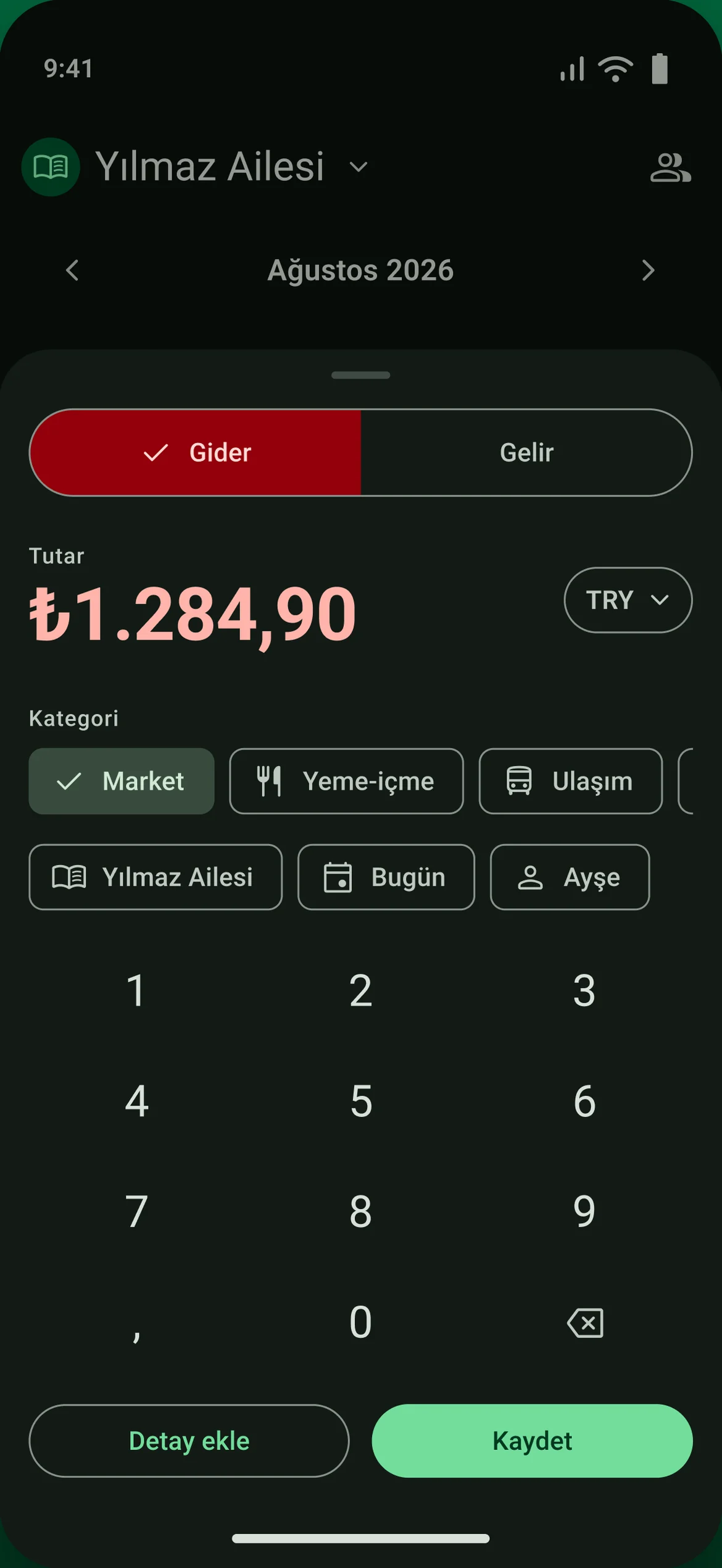 Birikko işlem ekleme ekranı